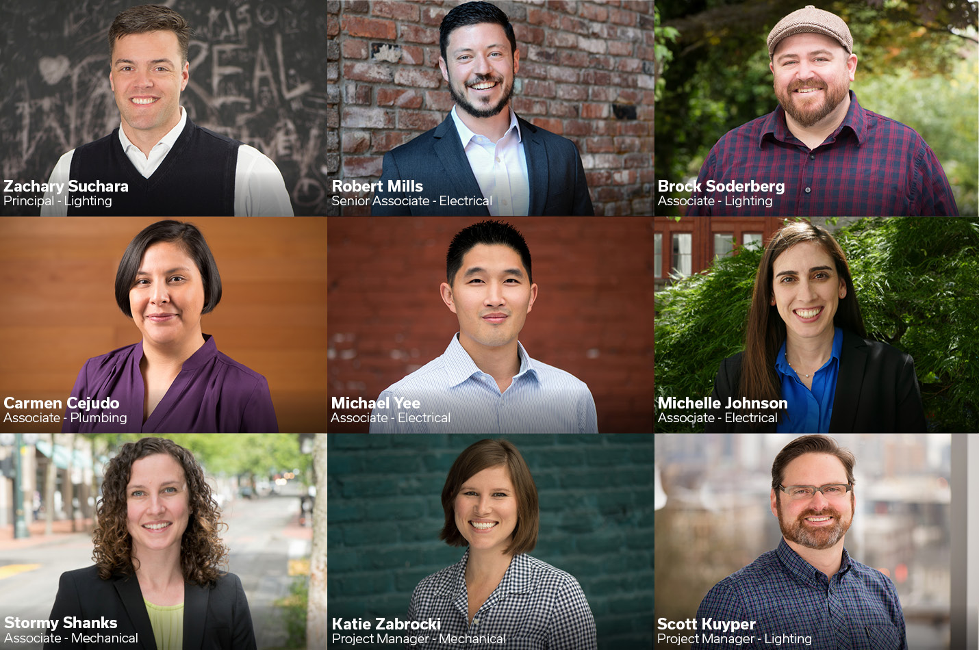 Zachary Suchara, Robert Mills, Brock Soderberg, Carmen Cejudo, Michael Yee, Michelle Johnson, Stormy Shanks, Katie Zabrocki, and Scott Kuyper headshots and titles