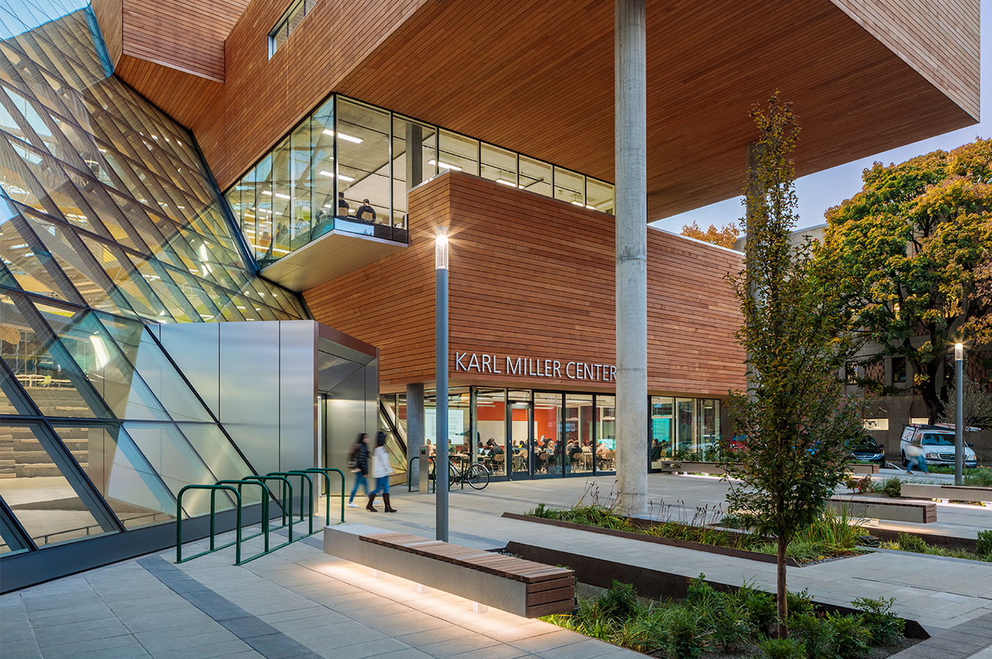 Exterior of the main entrance of the Karl Miller Center at PSU