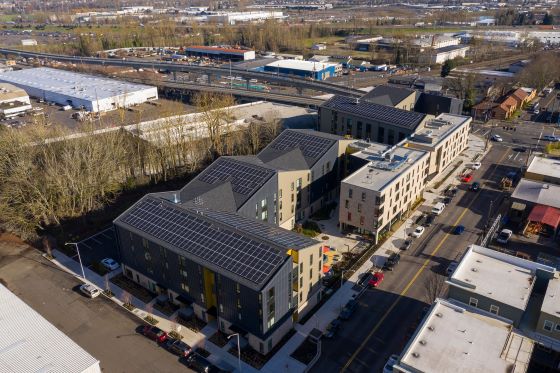 An aerial view of the REACH Community Housing. 